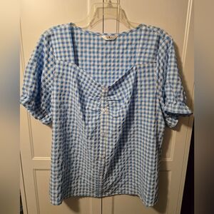 Agnes Orinda Blue Gingham Blouse Size 3XL Perfect For Oktoberfest!